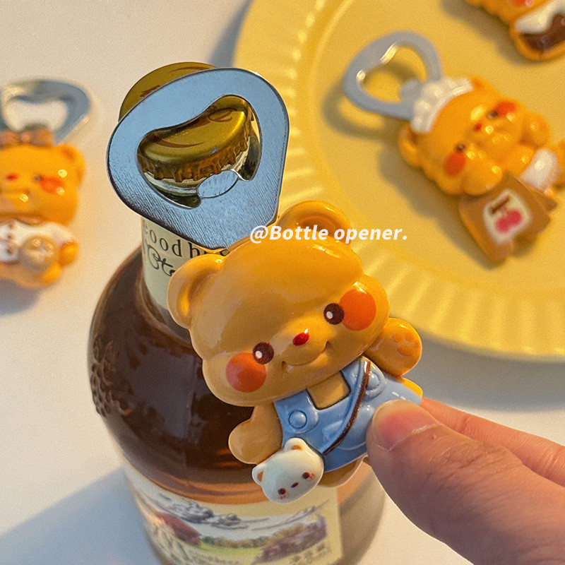 Adesivo de geladeira de urso de manteiga de desenho animado magnético bonito abridor de garrafa de cerveja abridor de ga
