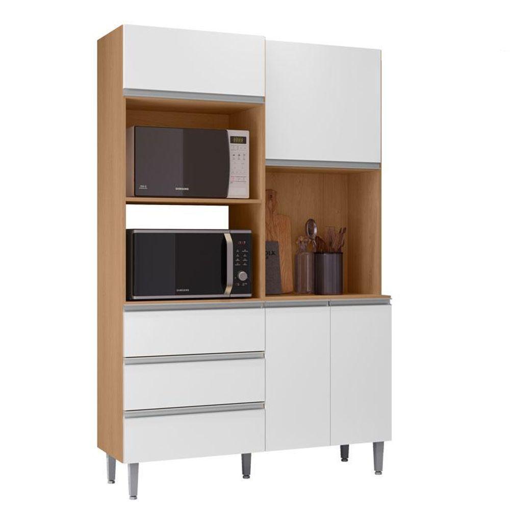 Armário Para Cozinha Kit Livia 120 Cm Amendoa Com Branco - Ajl