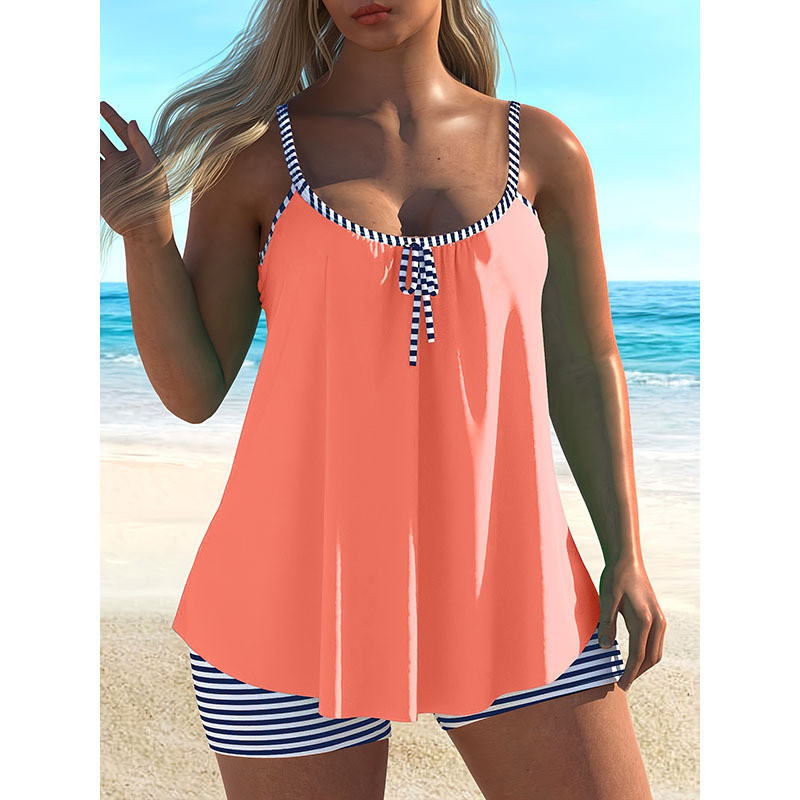Maiô de duas peças estilo europeu e americano para o verão, com shorts, saia de praia, biquíni com amarras, maiô feminin