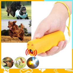 Repelente eletrônico para cães três em um, equipado com dispositivo ultrassônico de controle de latidos com LED, utiliza