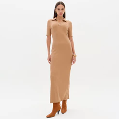 Vestido Canelado Lança Perfume Manga Ou26 Bege Feminino
