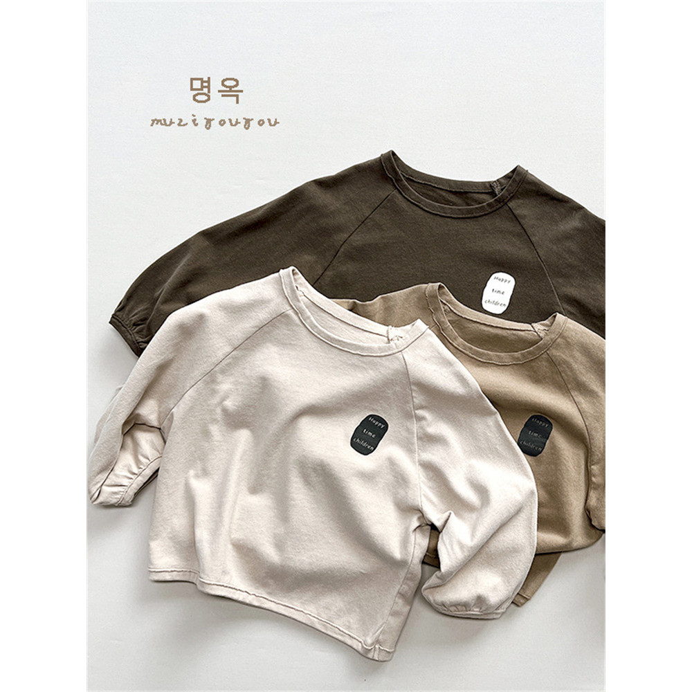 Versão como ~ crianças impressas camiseta primavera outono meninos meninas Retro estilo japonês All-Match algodão topo b