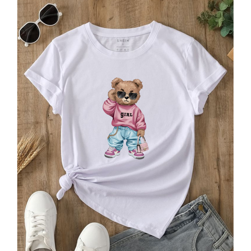 Camiseta feminina Ursinhos Camisa Estampada Ursinhos Blusa Feminina Estampada Ursinho 100% Algodão Leve e Confortável