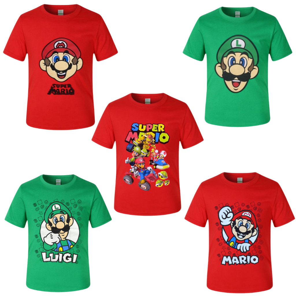 Super Mario Luidi - CAMISETA Fantasia Infantil Personagens Meninos Naruto Hulk Homem Aranha Marwel