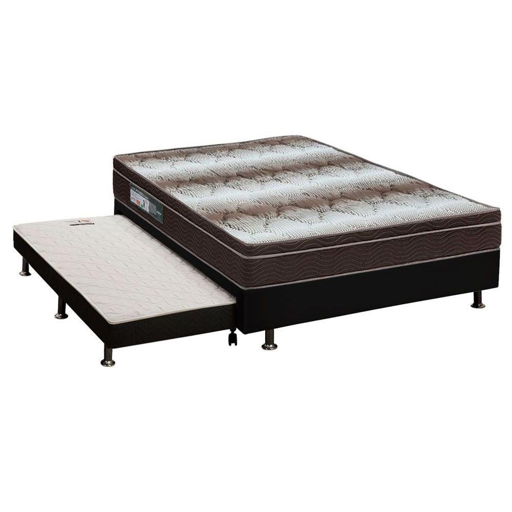 Cama Box c/Auxiliar Casal: Colchão Ortopédico Ortobom Light + Base CRC Courano Black(138x188) em Oferta na Shopee