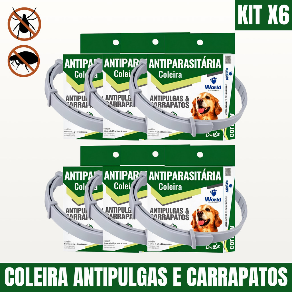 6 Coleiras Antipulgas Carrapatos Antiparasitária World Veterinária Para Cães