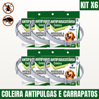 6 Coleiras Antipulgas Carrapatos Antiparasitária World Veterinária Para Cães