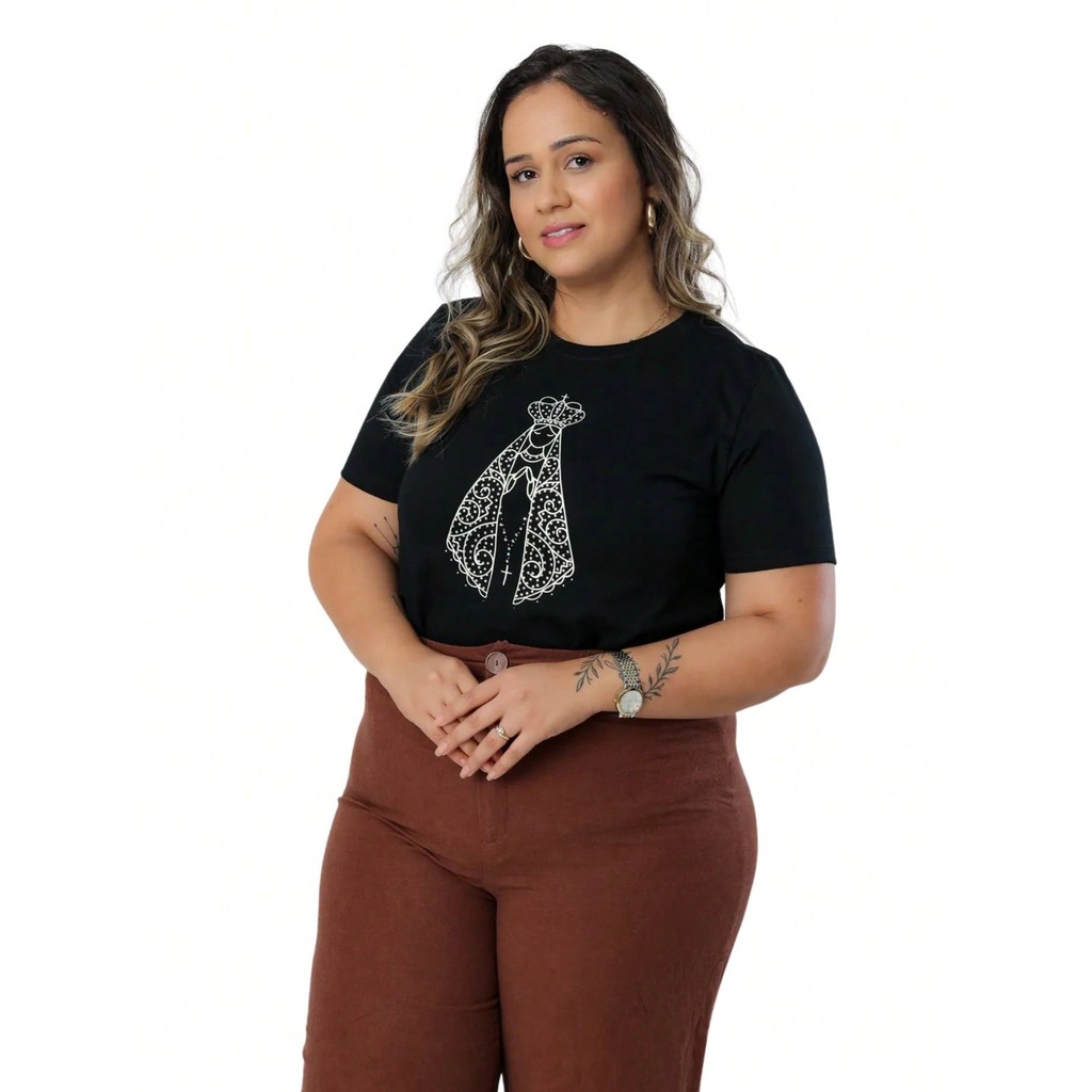 Blusa Feminina Plus Size de Algodão Nossa Senhora Aparecida em Oferta na Shopee