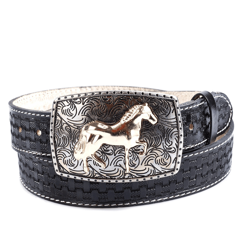 Cinto Country Unissex Fivela Grande Trabalhada Quadrada Cavalo Couro Artesanal 100% Legitimo