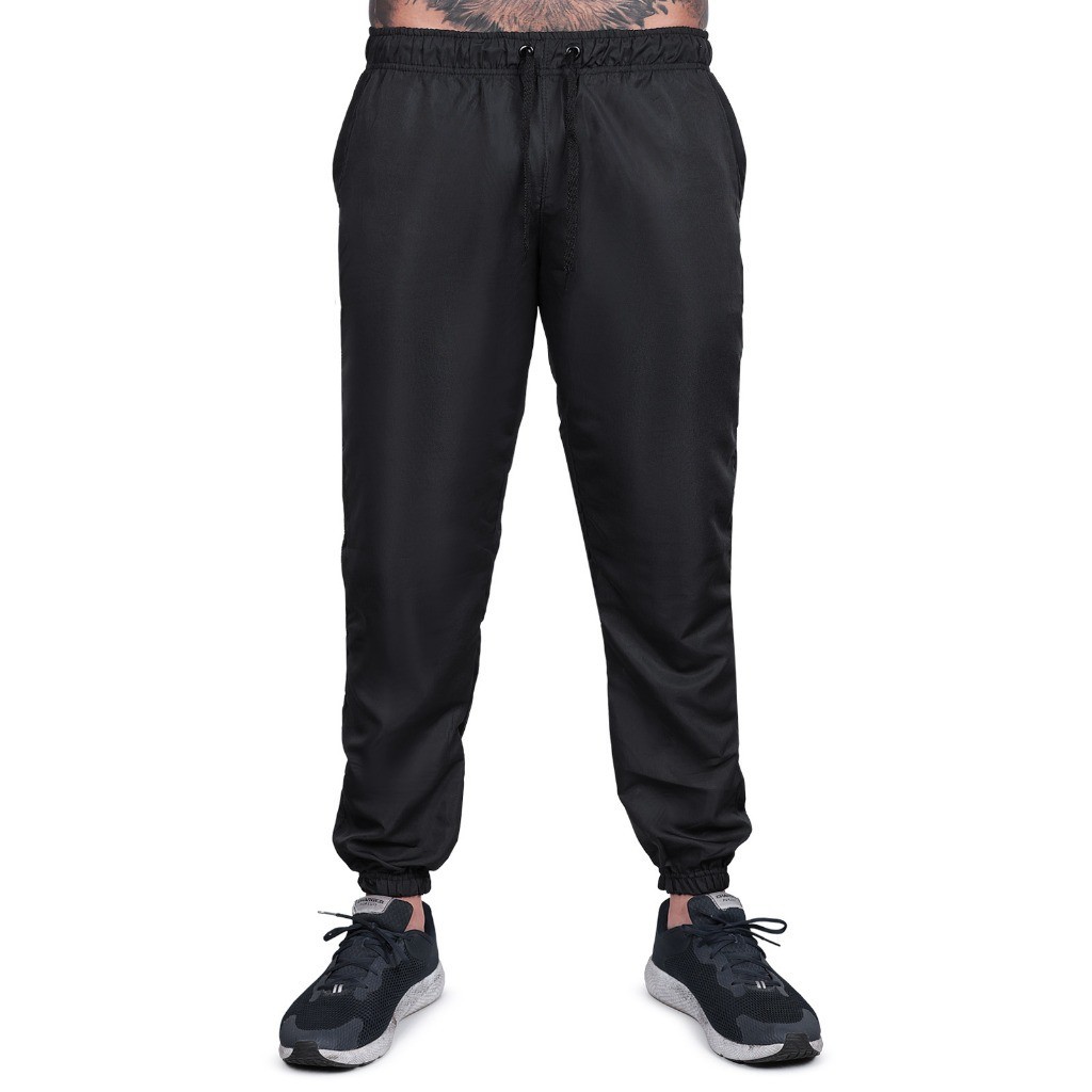 Calça Tactel Masculina Esportiva Academia Preta Esporte Fitness Caminhada Com Bolso Lisa Techmalhas  RB RR