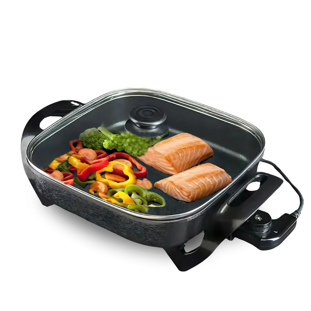 Panela Elétrica Mangiare Antiaderente 30cm Quadrada 127V ou  220V 1500W Agratto  Tampa de Vidro Cozinha Legumes Carnes