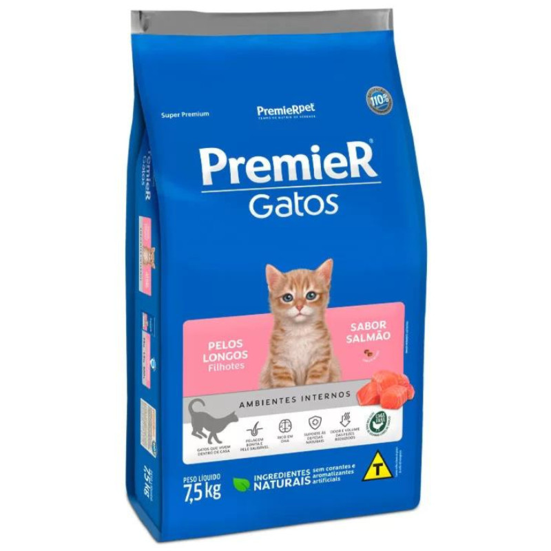 Ração PremieR Ambientes Internos gatos filhotes de pelo longo salmão 7,5Kg em Oferta na Shopee