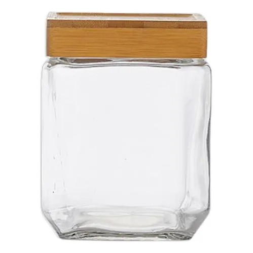 Pote de Vidro Quadrado C/ Tampa de Bambu 1250ml Cozinha Elegante e Moderna