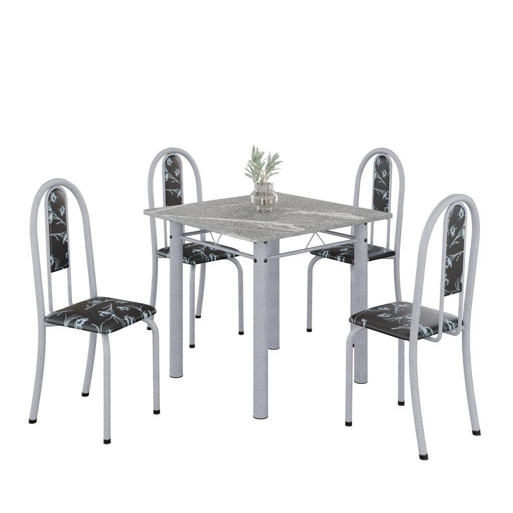 Conjunto de Mesa Tubular 4 Cadeiras 70x70cm Mart Perola com Tampo em Granito Topázio Isabel 030 - Tudo de Móveis