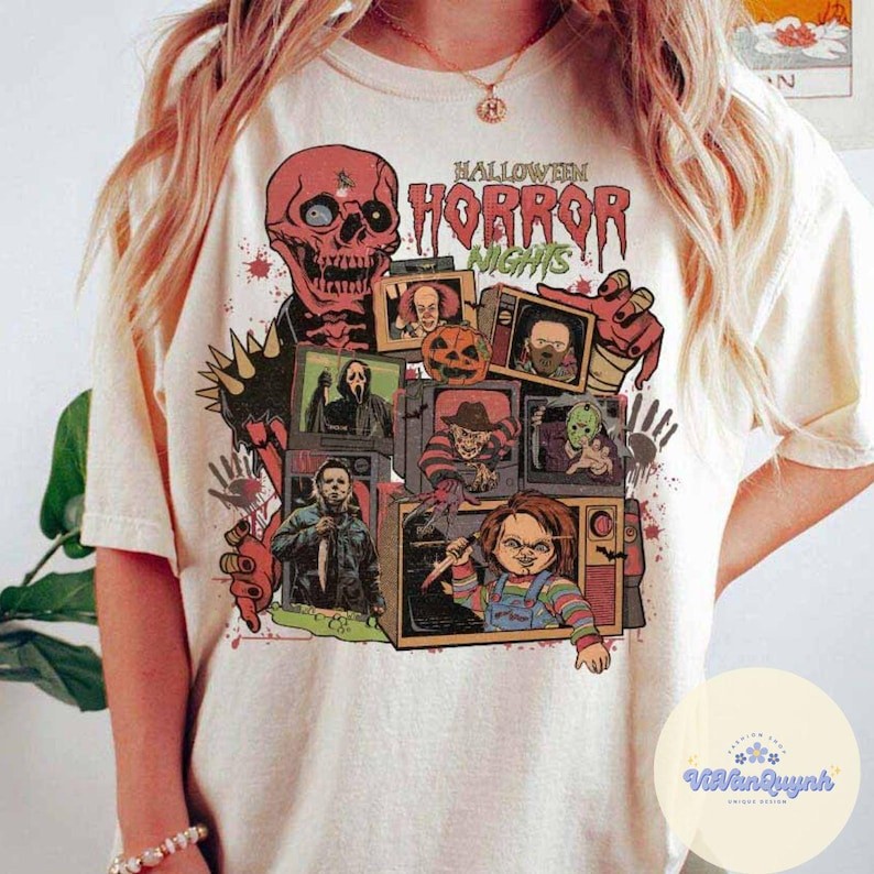 Camiseta Masculino Feminino Fofo Branco Camisa Noites de Terror de Halloween Personagens de Terror Algodão Premium