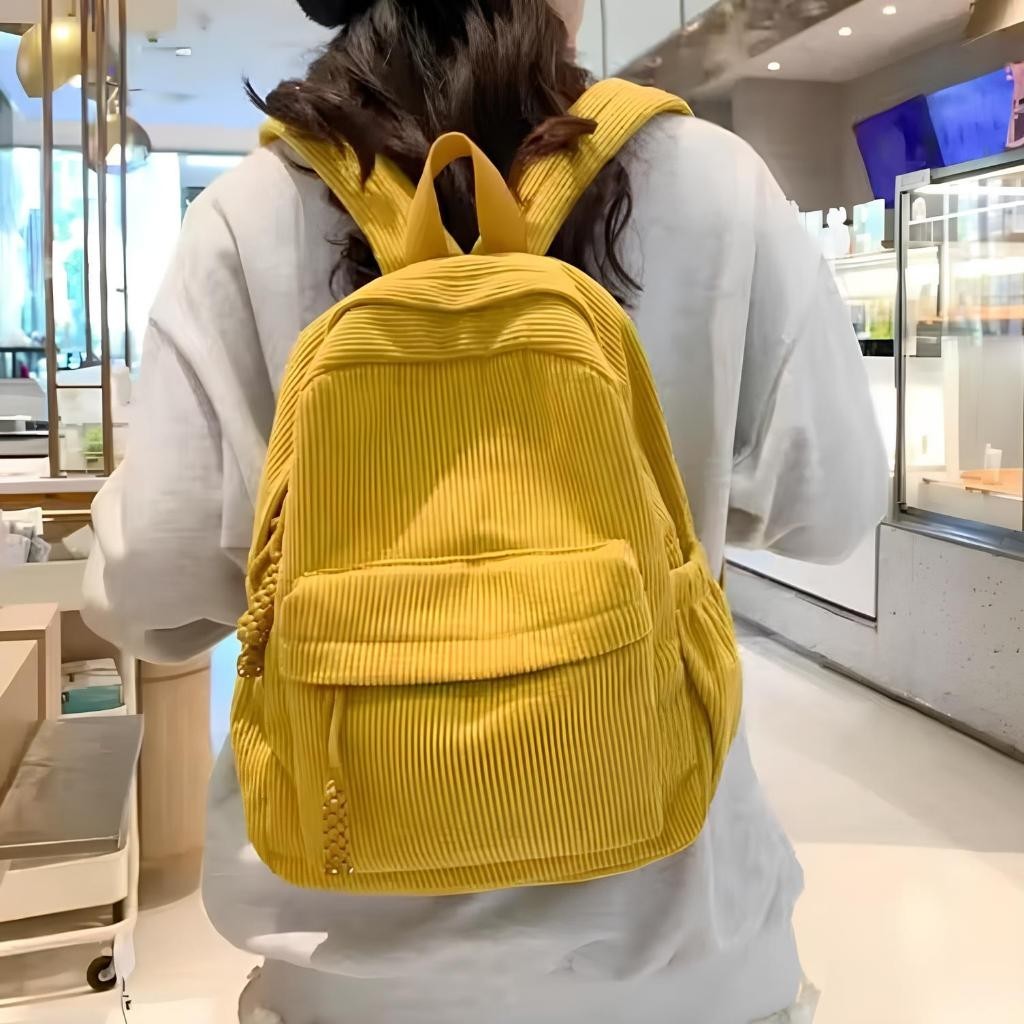 Mochila Pequena Feminina De Veludo Cotelê (32 x 28 x 11) Estilo Juvenil Casual Escolar Trabalho em Oferta na Shopee