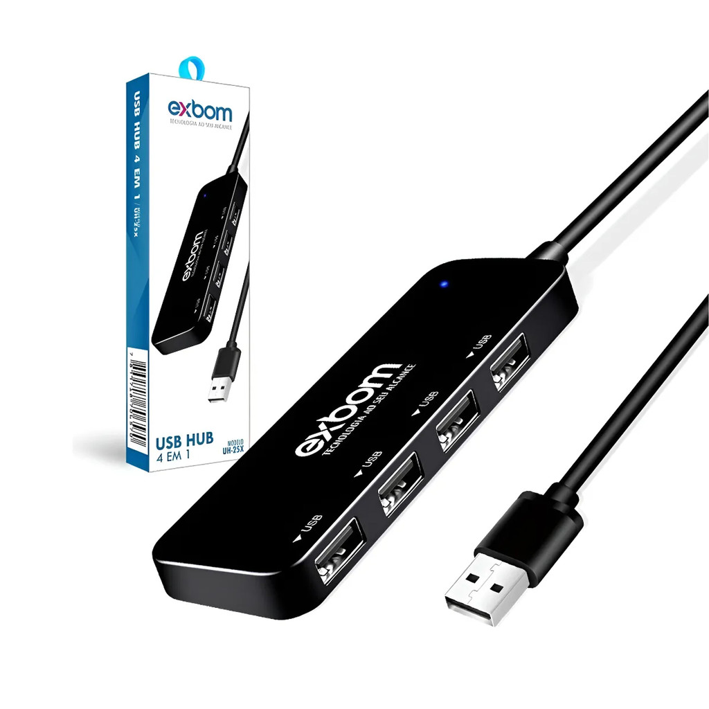 Hub Usb 2.0 4 Em 1 480mbps - Exbom Uh-25x Novo Com Nf-e