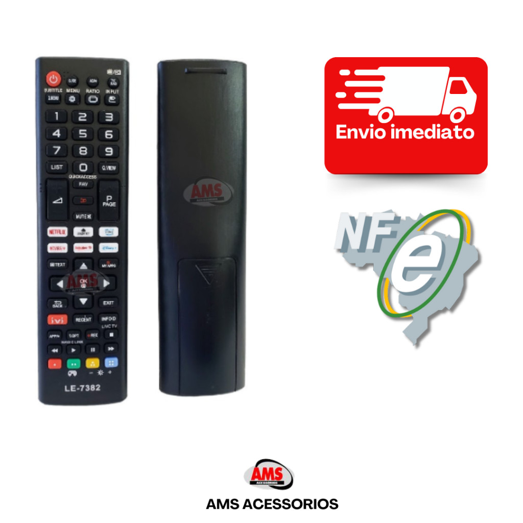 Controle Remoto Universal Compatível Tv Lg Smart 3D Netflix Prime Video Disney Le-7382