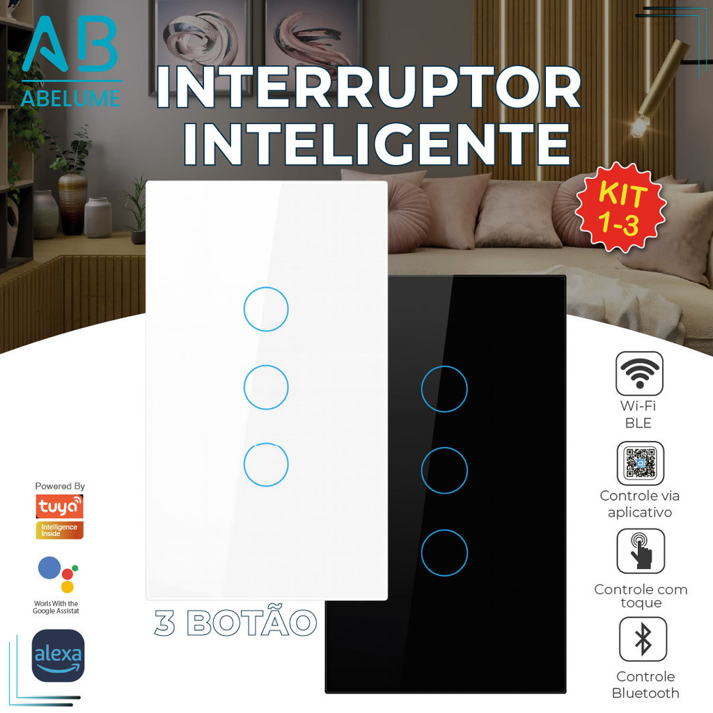 Interruptor Inteligente de Toque Wifi Com 3 Botões Controle por Aplicativo Alexa Tuya e Google em Oferta na Shopee