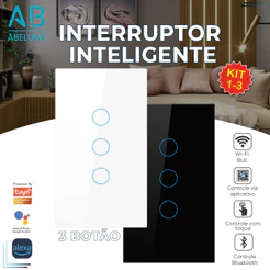 Interruptor Inteligente de Toque Wifi Com 3 Botões Controle por Aplicativo Alexa Tuya e Google