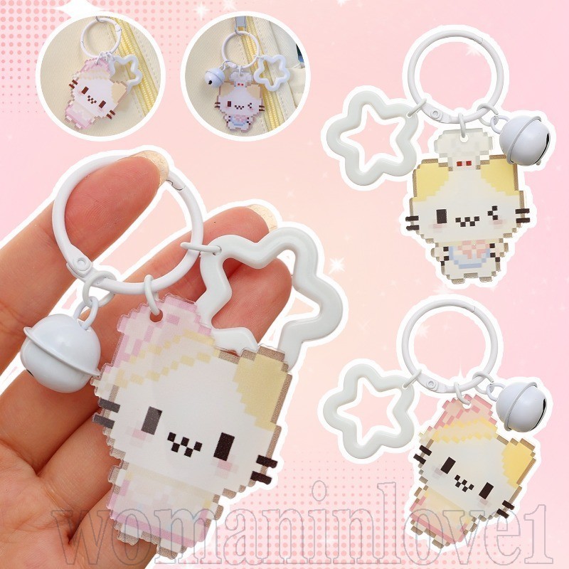 Chaveiro Com Pingente De Gato Pixel Acrílico-Kawaii , Y2K , Moda-Acessórios Para Pendurar Mochila-Porta-Chaves De Gatinh