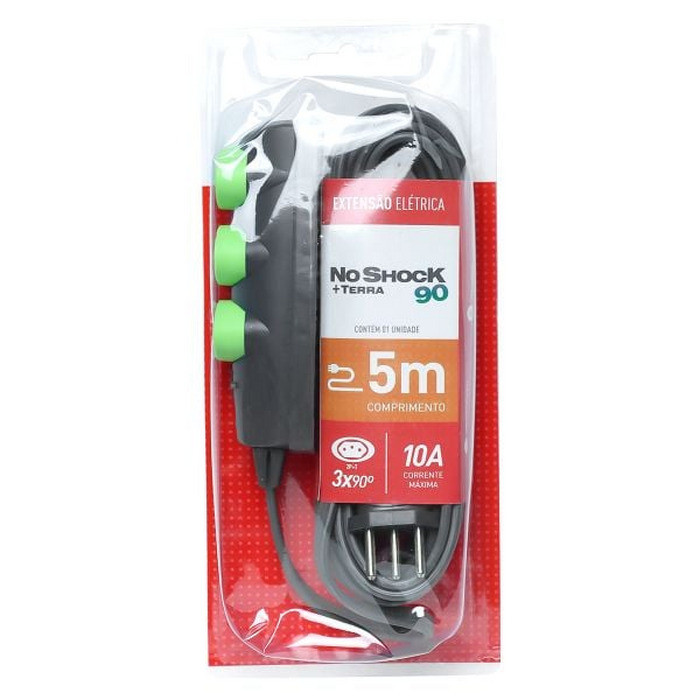 DANEVA - EXTENSAO NOSHOCK 90 PP 3X0,75 2P+T 10A GRAFITE 5 METROS DN1908