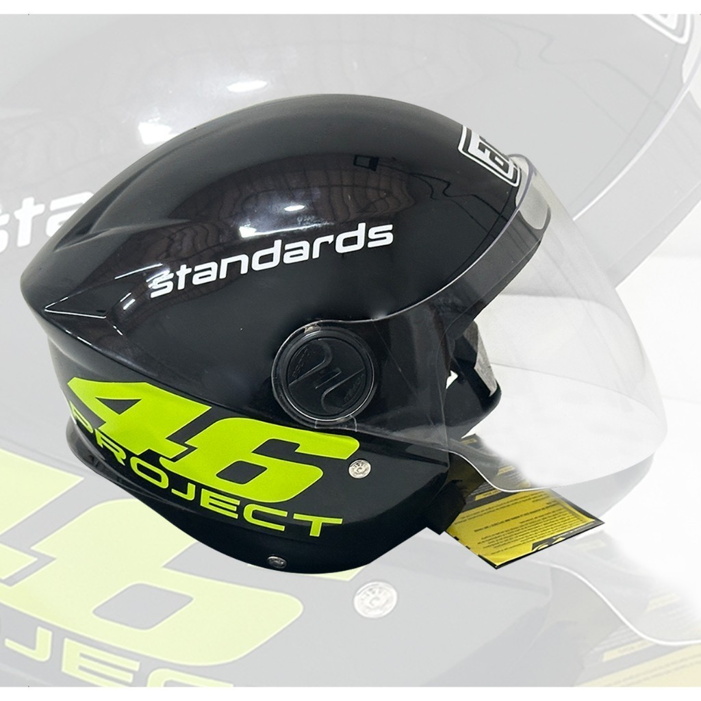 Capacete Liberty New 3 Aberto Personalizado Project 46 Vr Preto Brilhante Viseira Fumê/Transparente