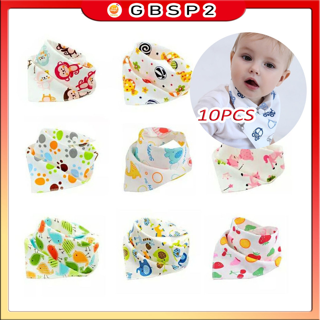 Kit 10PCS Babadores Bandana Infantil Dupla Face Babador Bandana Menino Menina Com 2 Botões Pronta Entrega