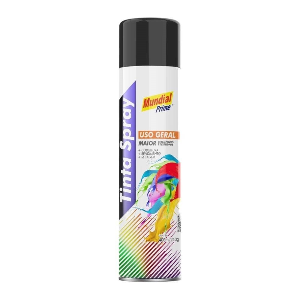 Tinta Spray Mundial Prime Uso Geral Preto Brilhante 400ml em Oferta na Shopee