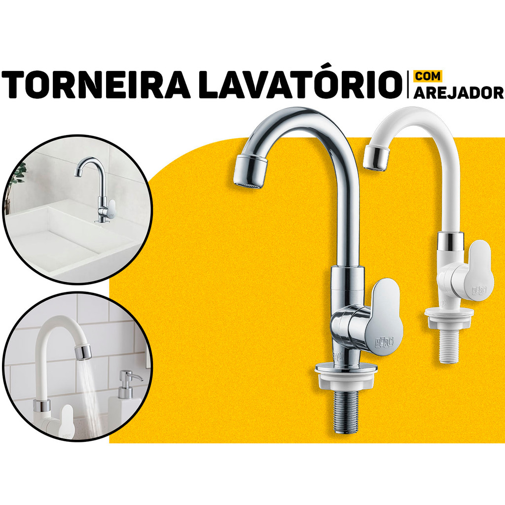 Torneira De Mesa Lavabo Banheiro Cozinha Bica Móvel Arejador Embutido Fácil Instalação Original Herc em Oferta na Shopee