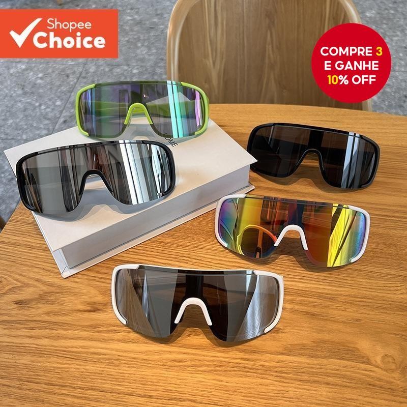 Óculos de sol para esportes ao ar livre, à prova de vento, com armação oversized, UV400, unissex, para ciclismo e moto.