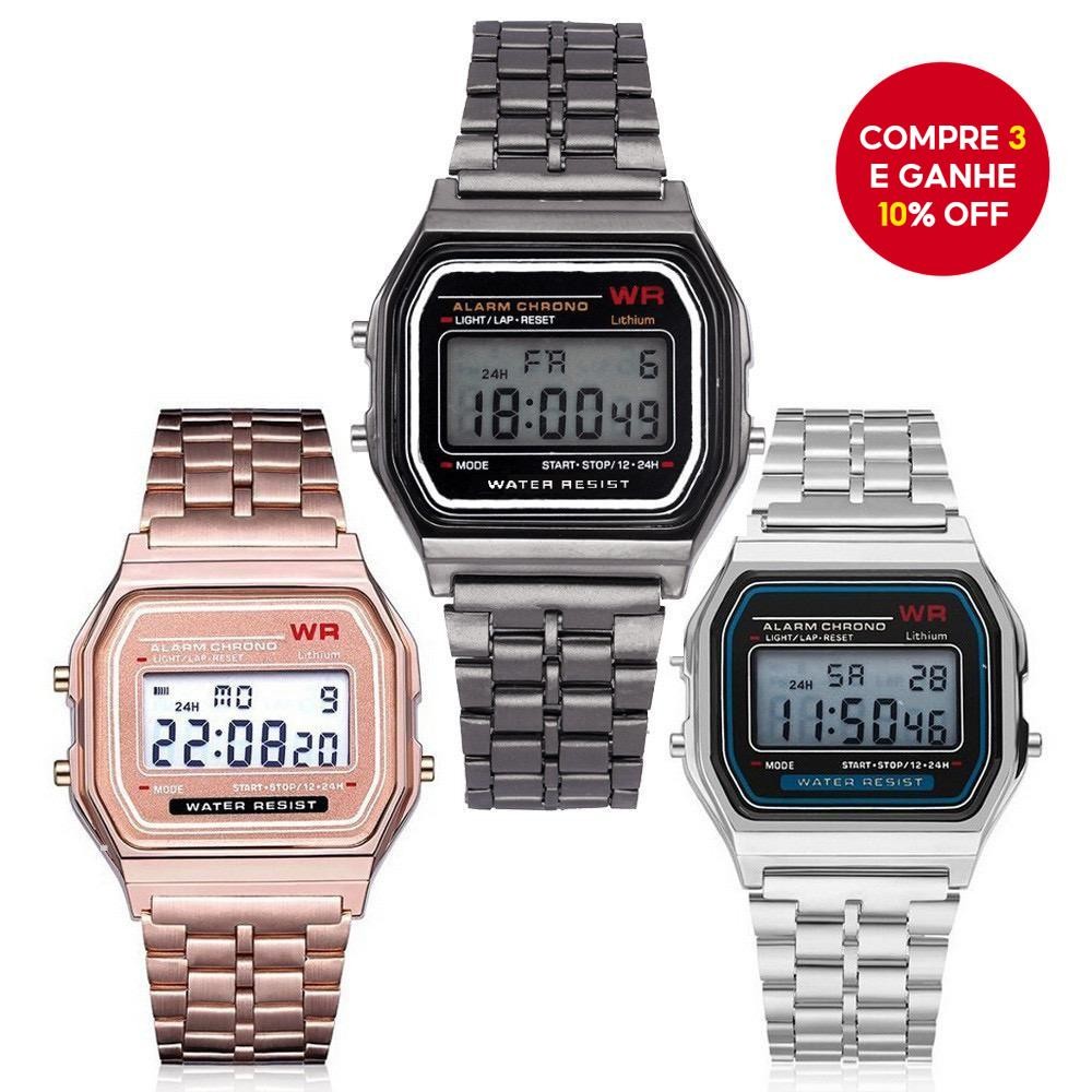 Relógio Digital LED Moderno-Pulseira De Aço WR F91W A159 , Estilo Harajuku Multifuncional ...