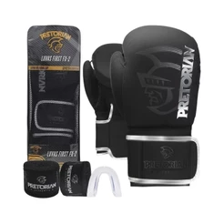 Kit Luva de Boxe Pretorian FX2 16oz Completo Muay Thai + Bandagem + Bucal Preto/Prata