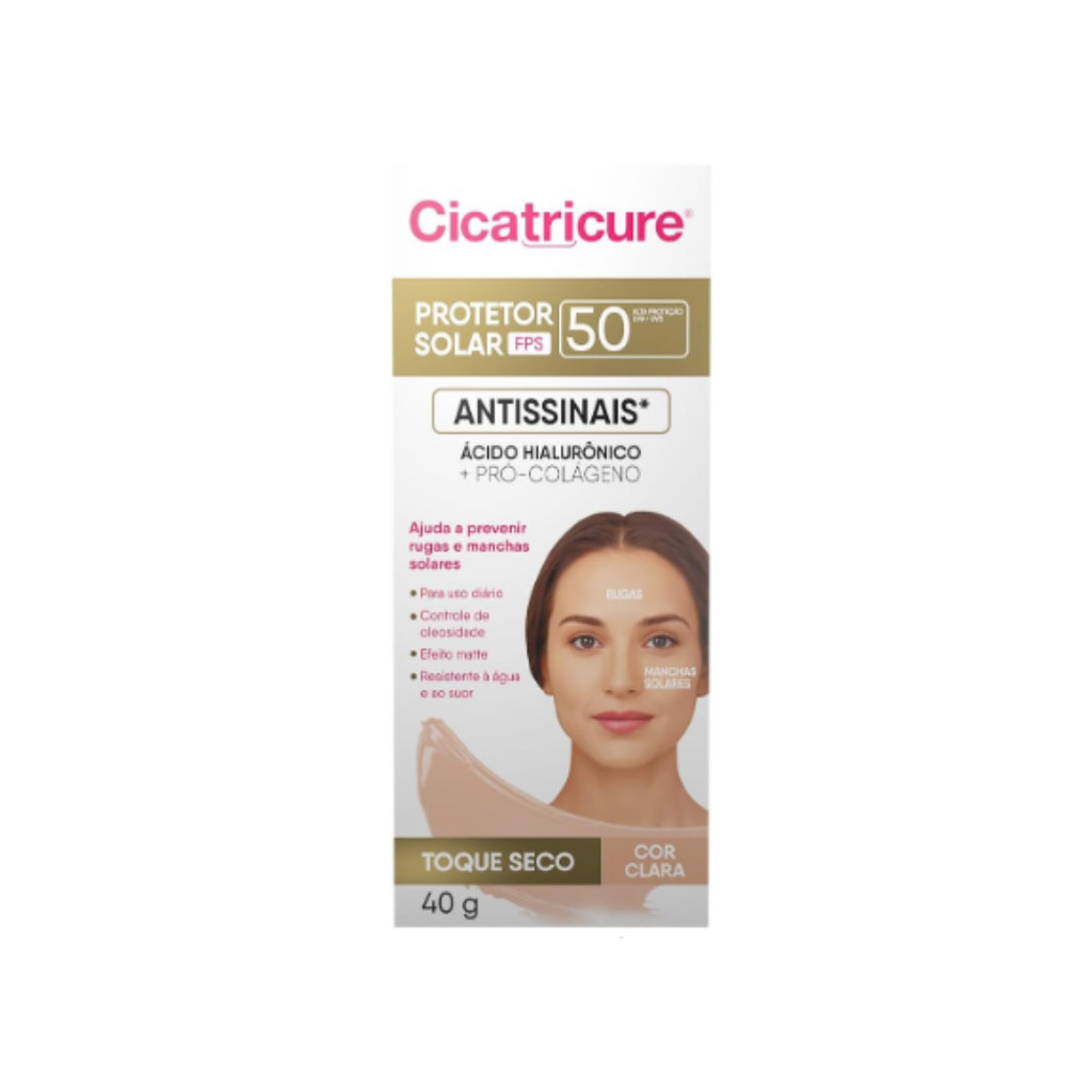 CICATRICURE Protetor Solar Antissinais 50FPS Cor Clara 40g - 7898636193110