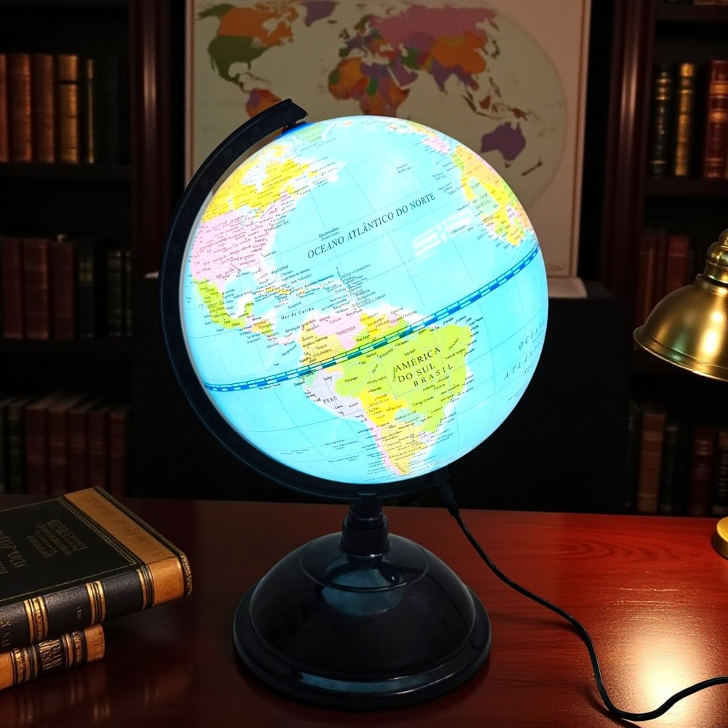 Globo Terrestre Giratório Luminoso De Mesa Abajur Led 20cm