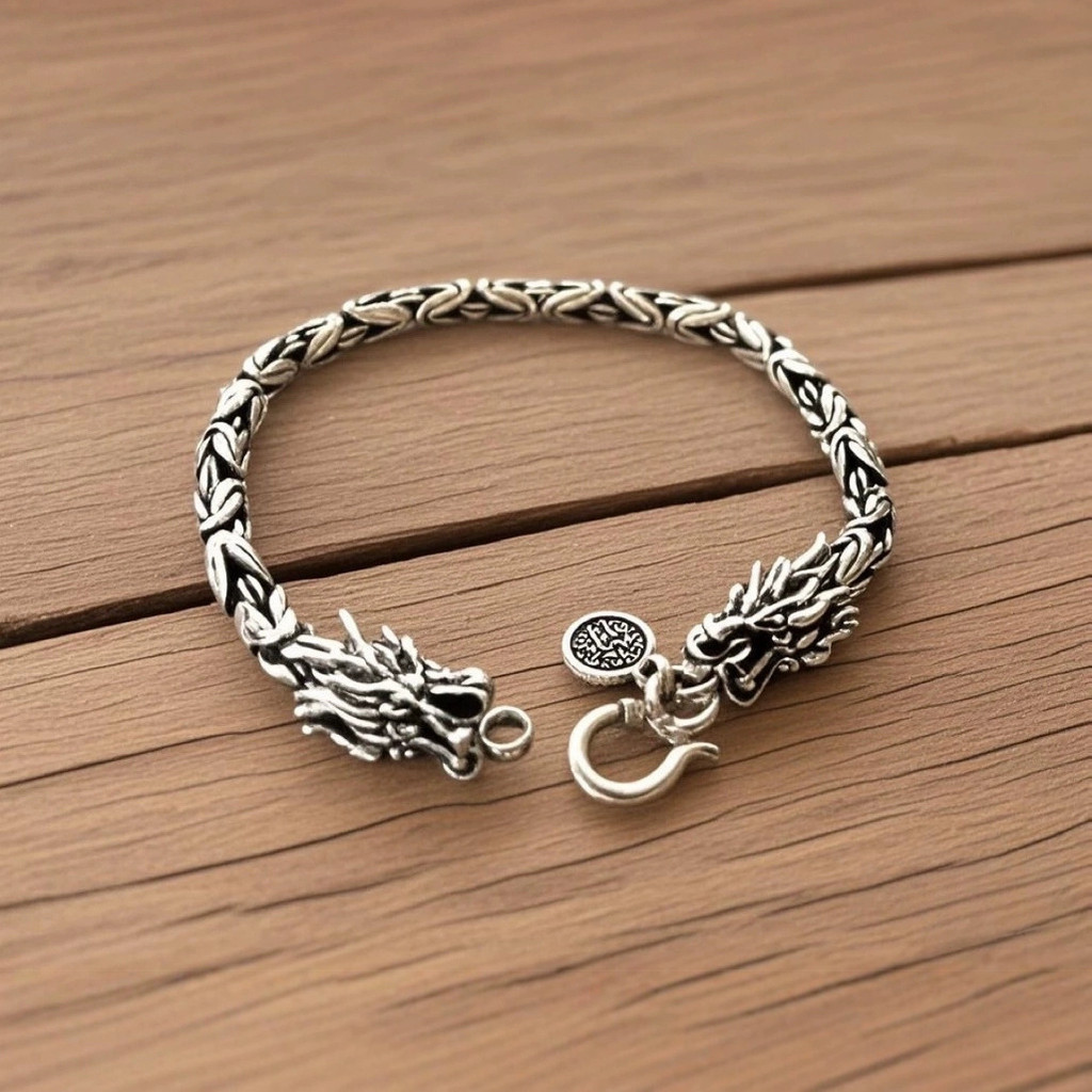 Cabeça de dragão paz padrão na moda masculina pulseira cabeça de dragão Retro na moda All-Match moda masculina pulseira