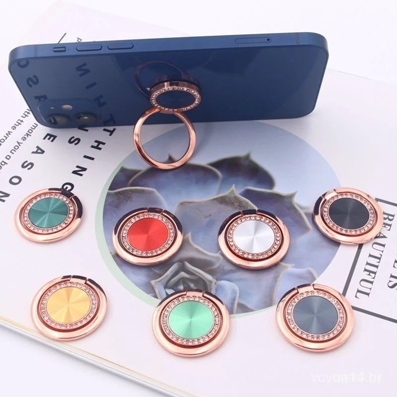 suporte de telefone com anel de metal brilho