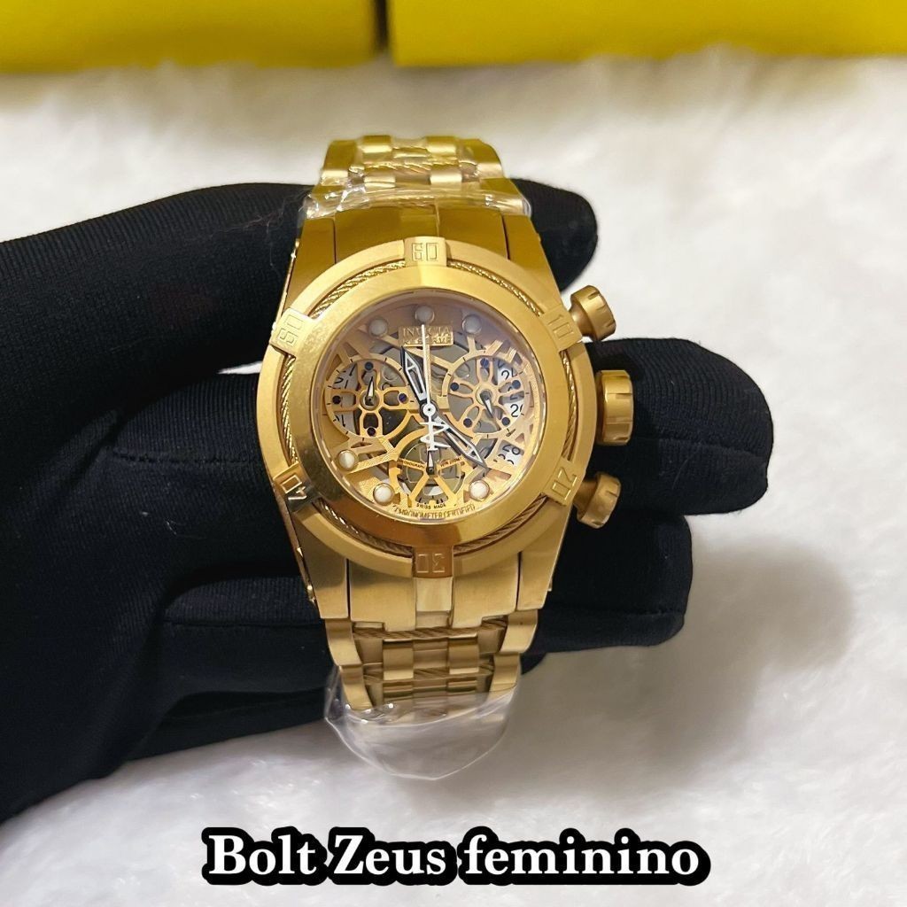 Relógio Feminino Invicta Zeus Magnum Linha Gold Pulseira de Aço Brinde Caixa