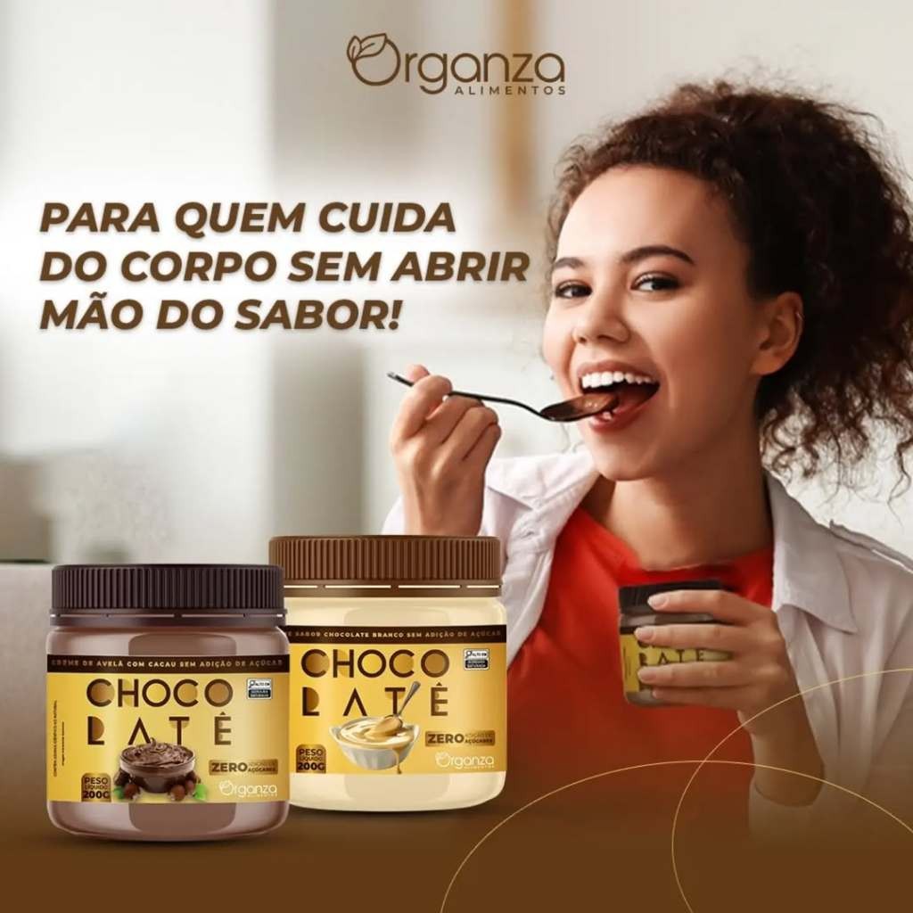 Creme de Avelã e Creme de Chocolate Branco Com Cacau Sem Adição de Açúcar Chocolatê Organza 200g