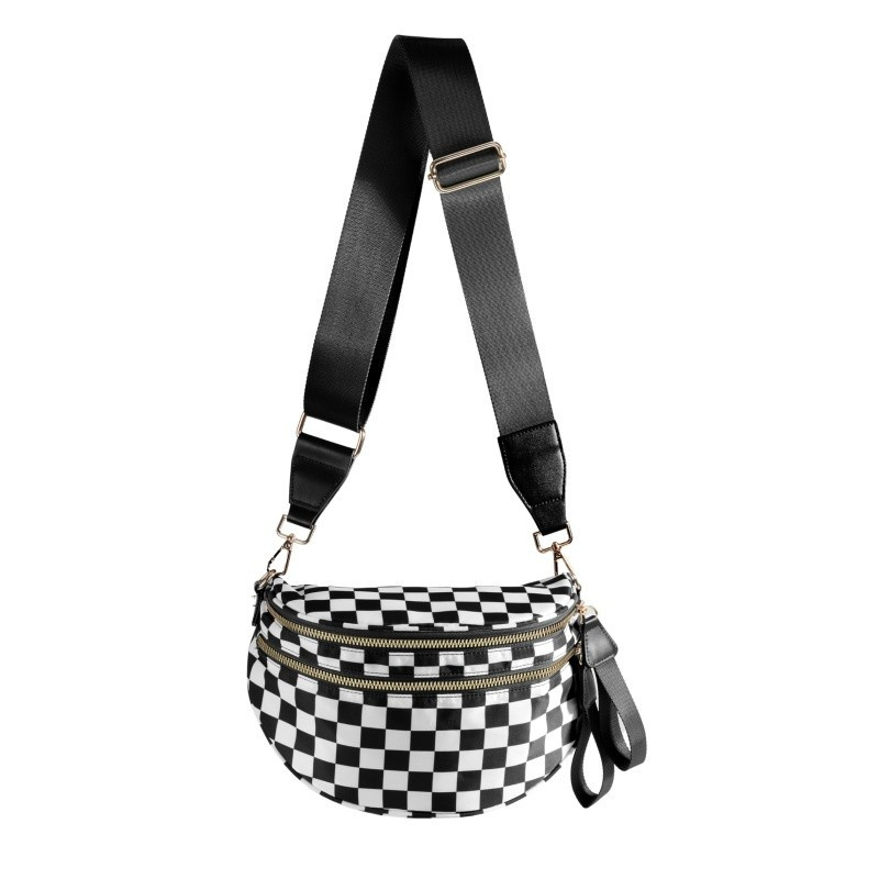 Bolsa Transversal Xadrez Feminina, Bolsa De Peito De Nylon Impermeável, Bolsa De Cintura De Grande Capacidade