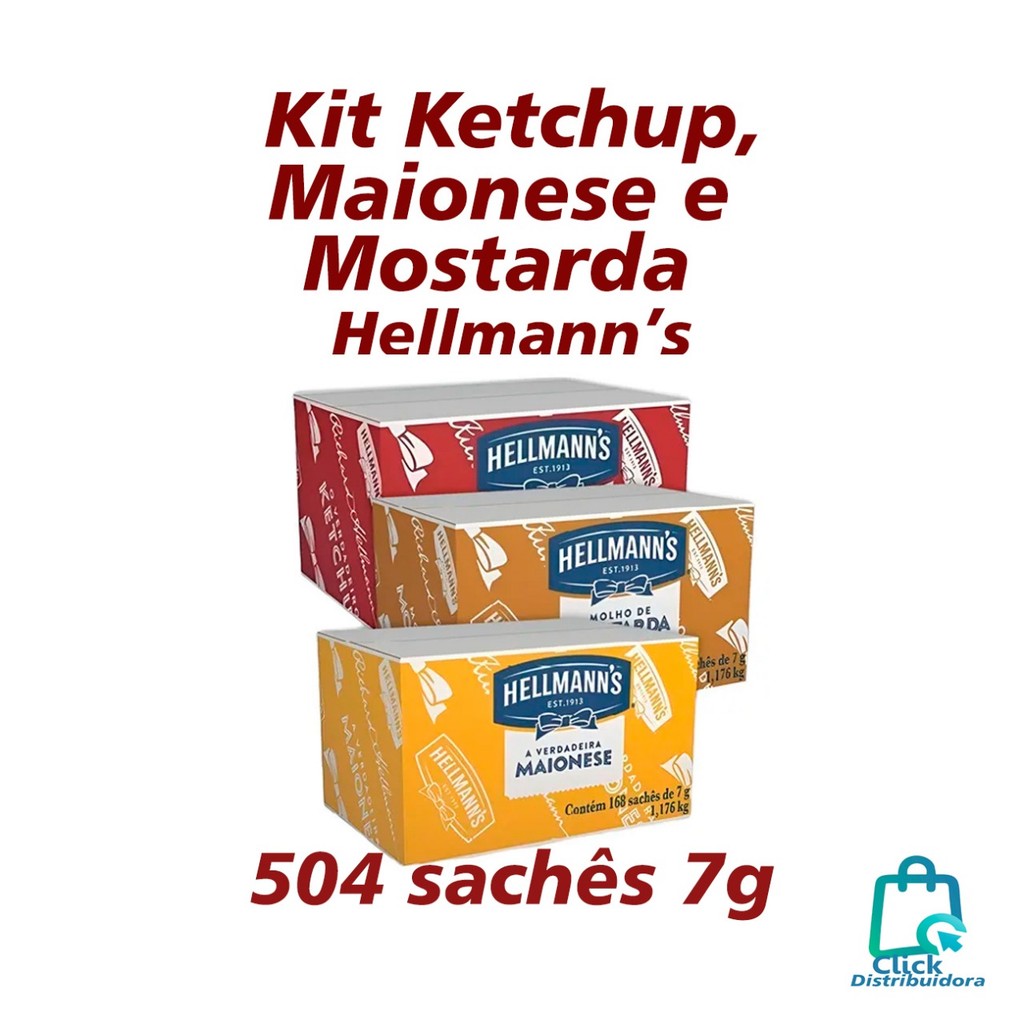Combo Ketchup Mostarda e Maionese Hellmanns Combo 3 Caixas 504 Saches 7g Original Atacado em Oferta na Shopee