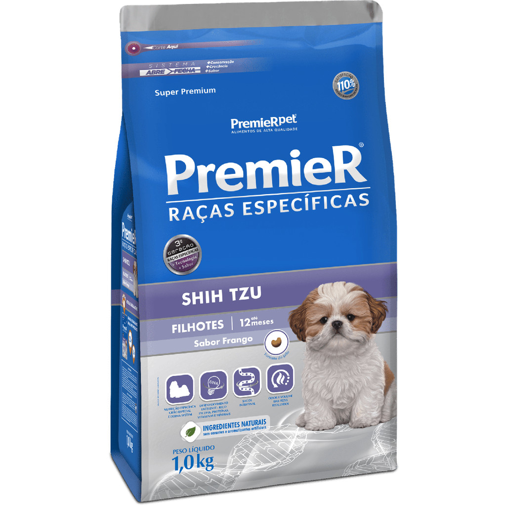 Ração PremieR Pet Cães Filhotes Raças Específicas Shih Tzu Frango 1kg