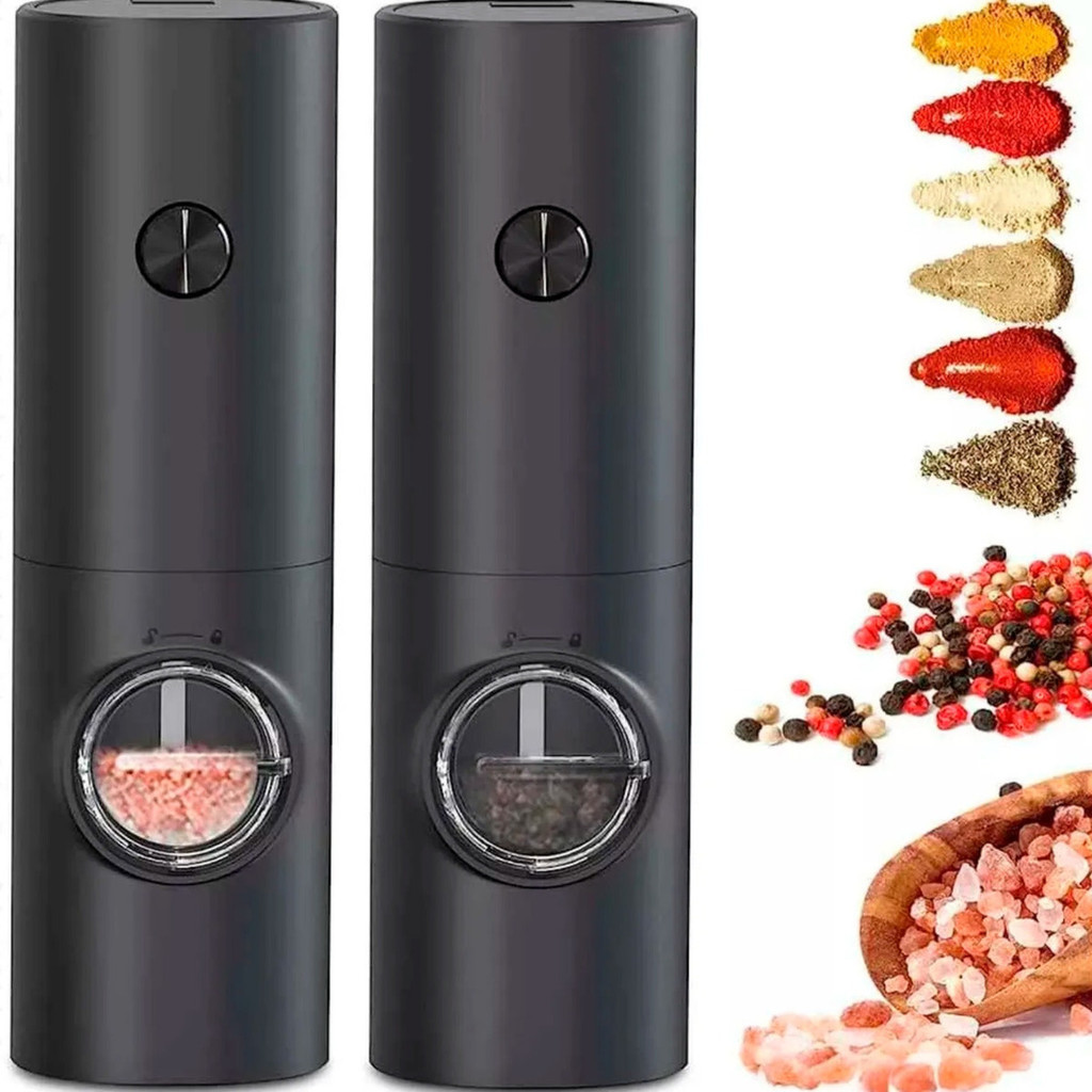 Imagem KIT Moedor Elétrico de Sal e Pimenta Preto Ajuste de Granulagem | Fácil de Usar e Elegante