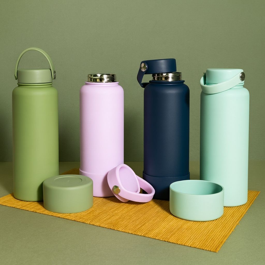 Garrafa Térmica Lisa Aço Inox Base Silicone Água Café Quente Frio Portátil Parede Dupla em Oferta na Shopee