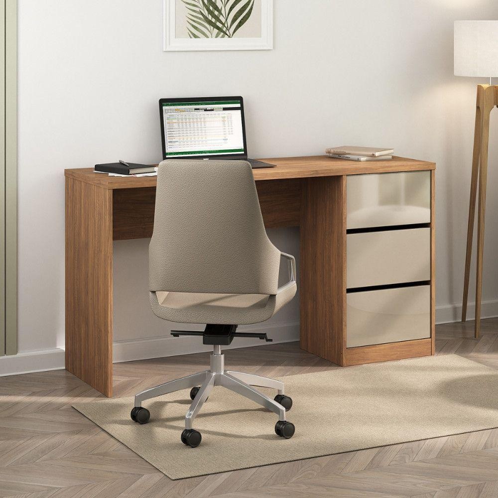 Escrivaninha Para Escritório 3 Gavetas Acácia Com Reflecta em Oferta na Shopee