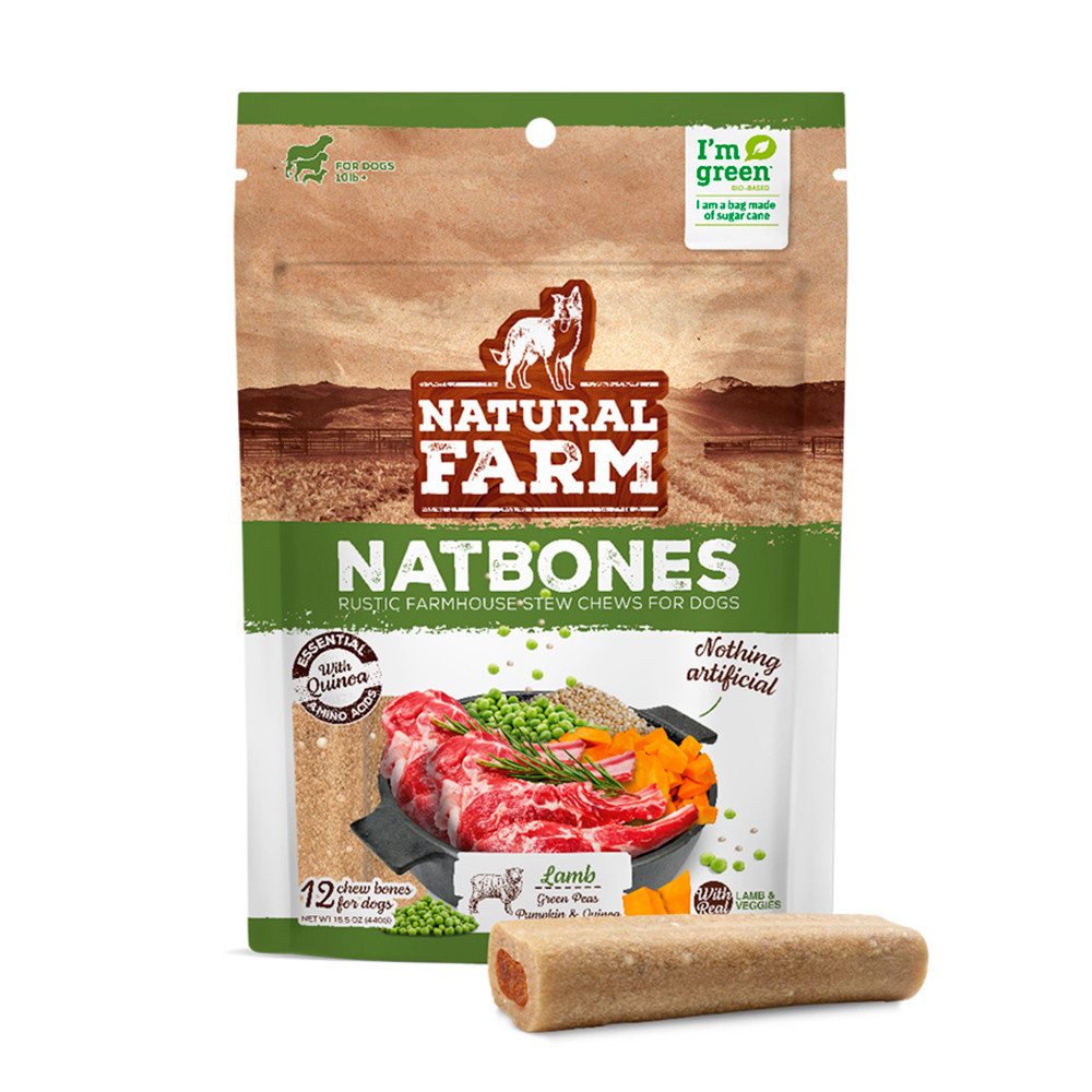 Petisco osso Palito Recheado Sabor Carneiro Snack Natural Farm Natbones Para Cães  orelha 340g