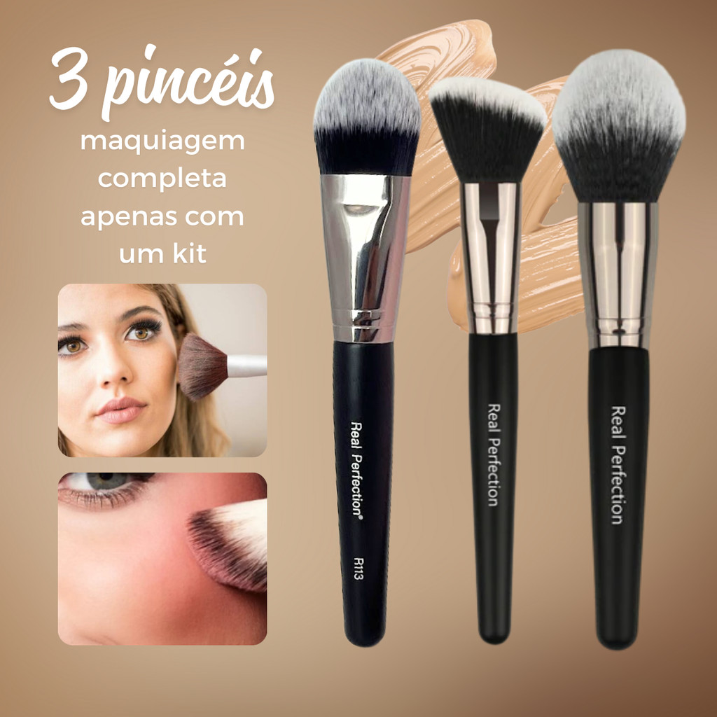 Kit Pincel Maquiagem Profissional Pincel Blush Contorno Base Po Kit Maquiagem Real Perfection