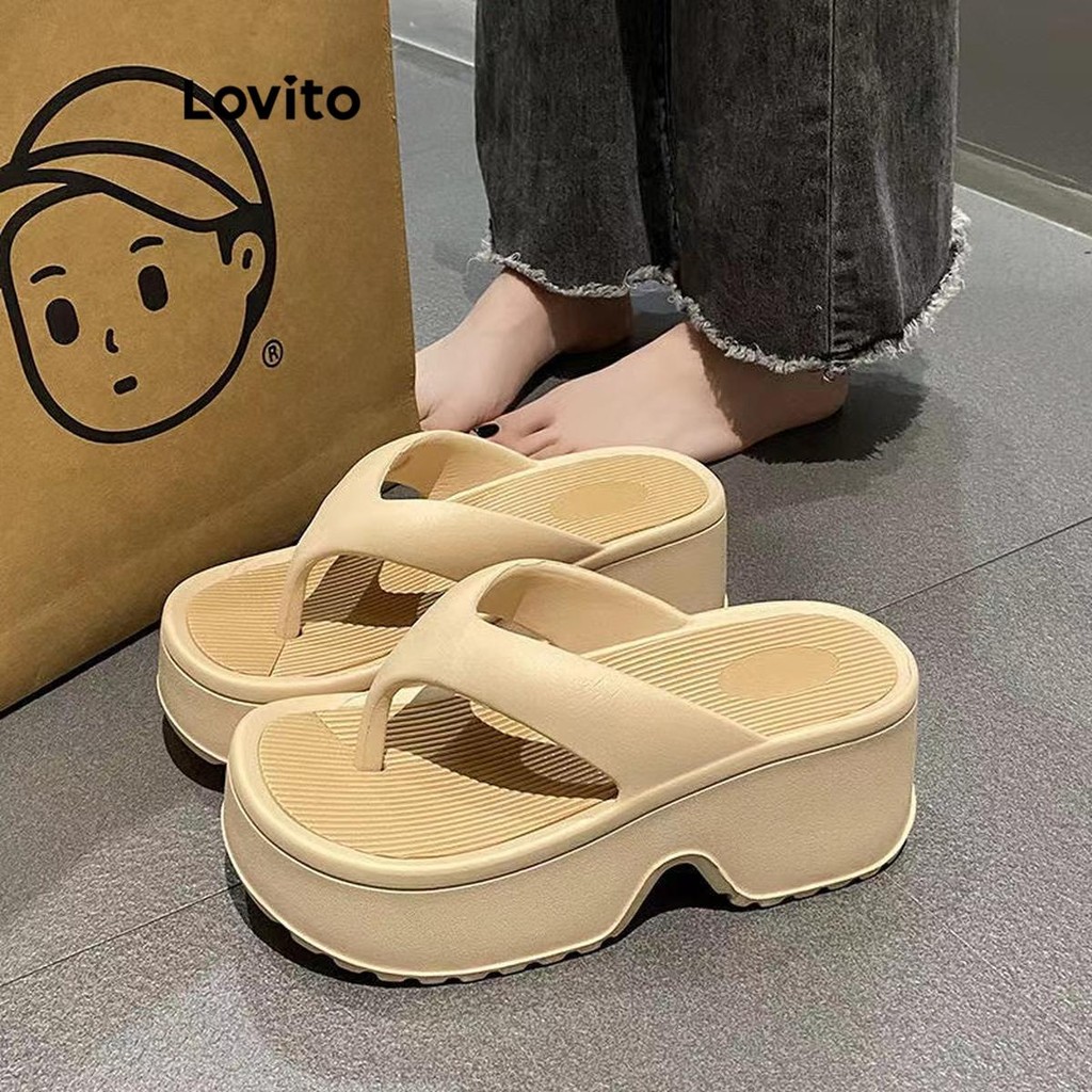Detalhes do Lovito Casual liso Colorblock Ins macio antiderrapante sandália plana para mulher LFA70161