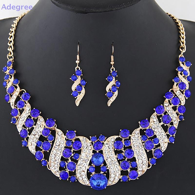 Adegree Romântico 2 Peças/Set Conjunto De Jóias De Casamento Cristal Brilhante Noiva Senhoras Colar Brincos Novo