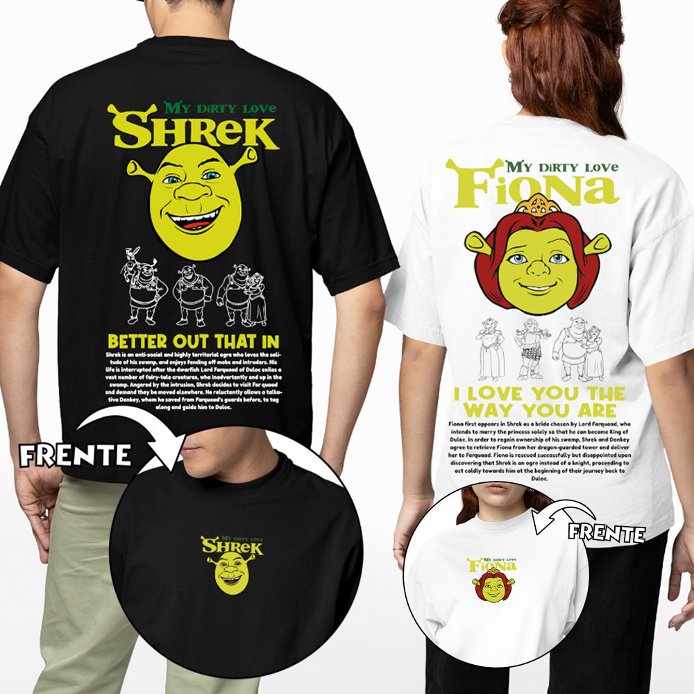 Kit Camiseta Casal Verde Principe Princesa "Ogro e Ogra" Conjunto de Casal Algodão 30.1 Premium